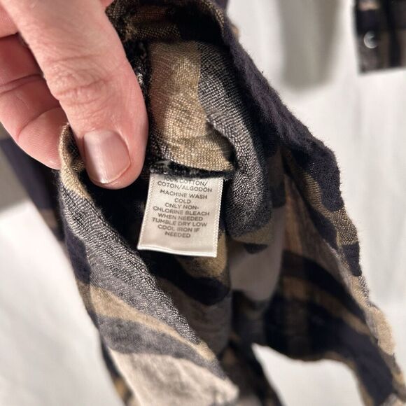 LOFT Knee Length Dress Women's Small Petite Brown Blue Plaid Button Up Tie Waist - Picture 7 of 7